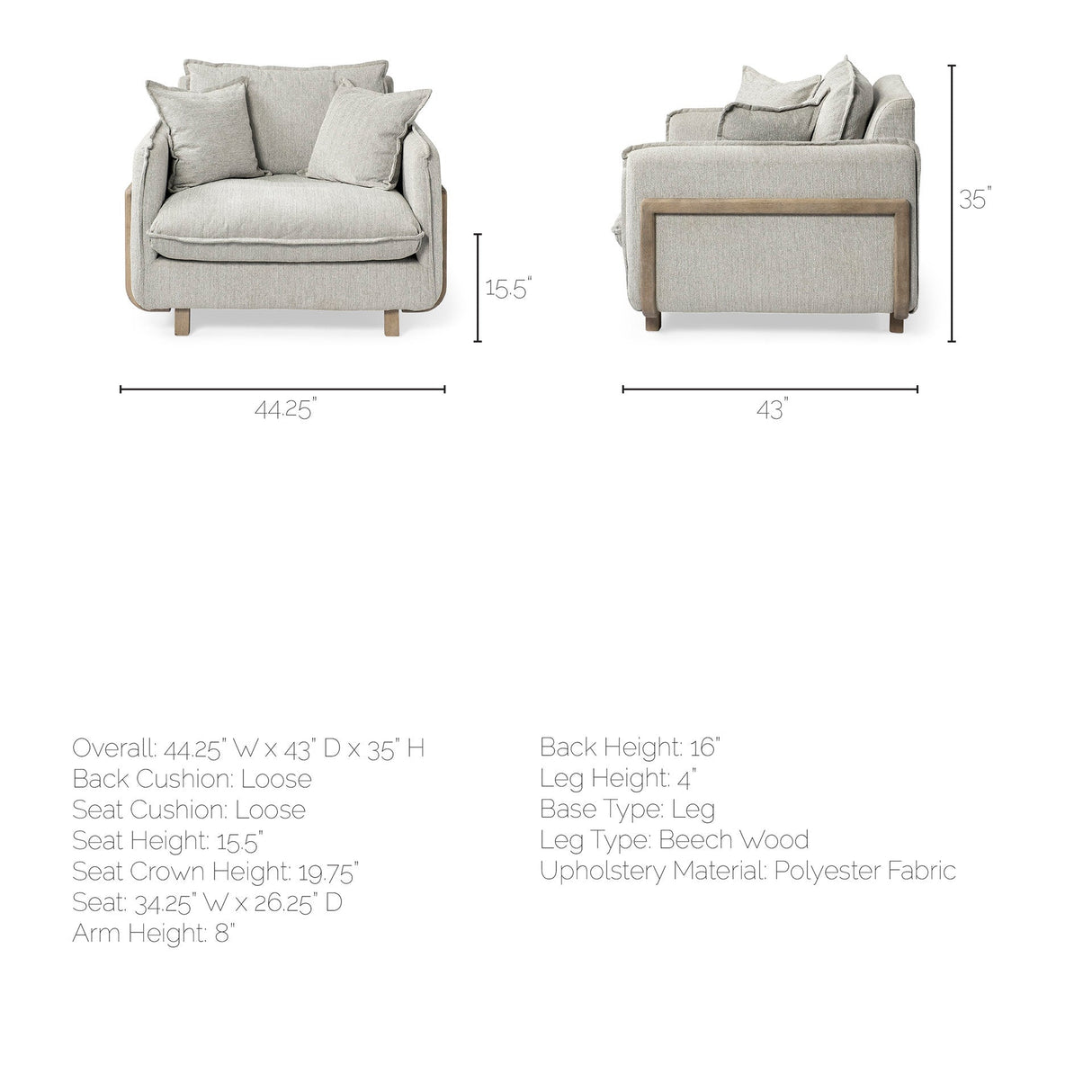 Roy II Frost Gray Upholstered and Brown Wood Frame Arm Chair by Mercana at Eve Furniture