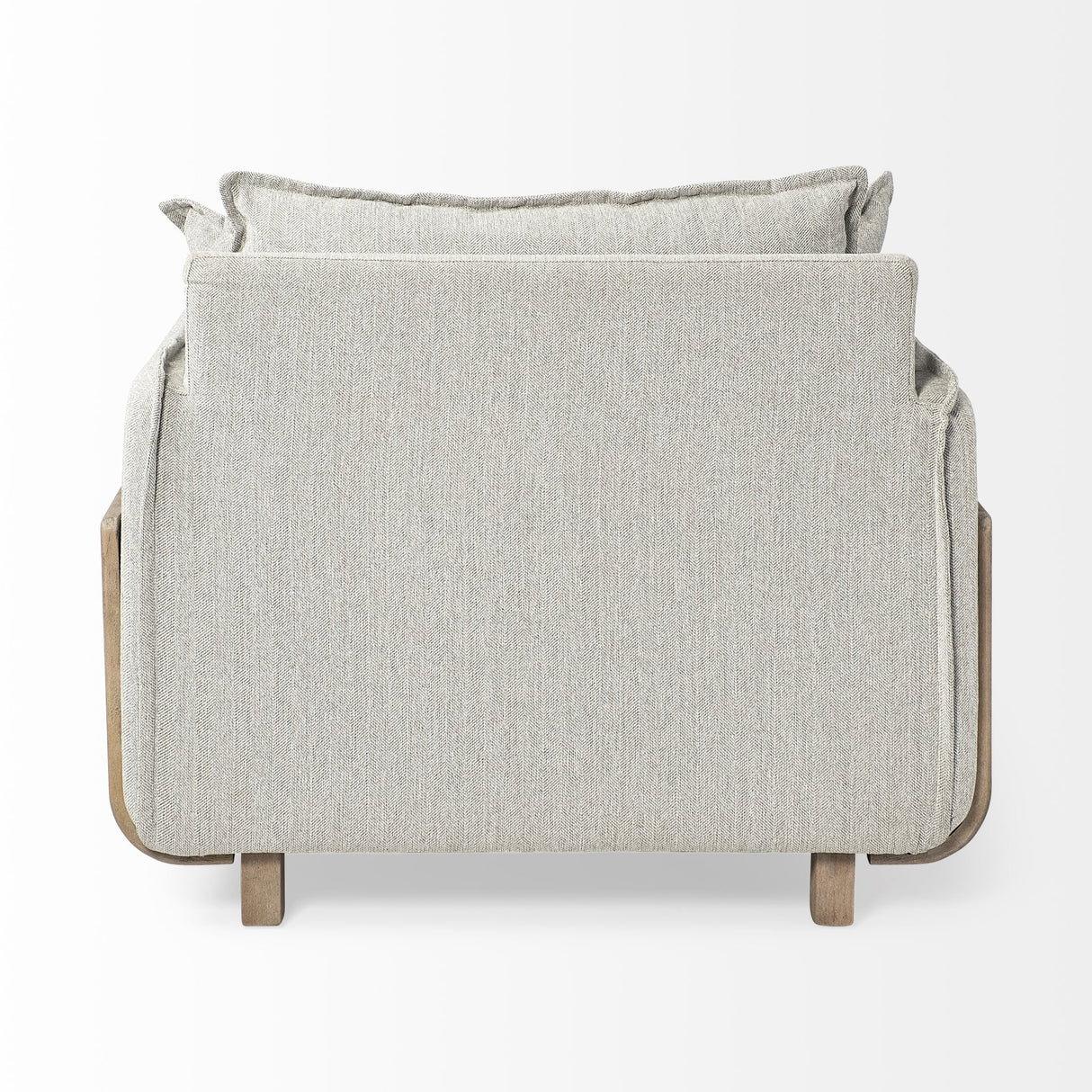 Roy II Frost Gray Upholstered and Brown Wood Frame Arm Chair by Mercana at Eve Furniture