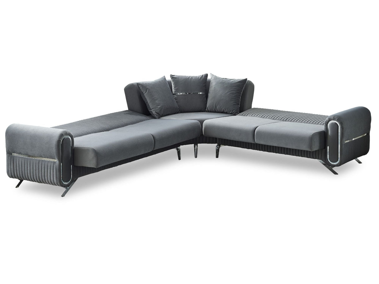 Royal Convertible Sectional Sofa Grey by Furnia at Eve Furniture
