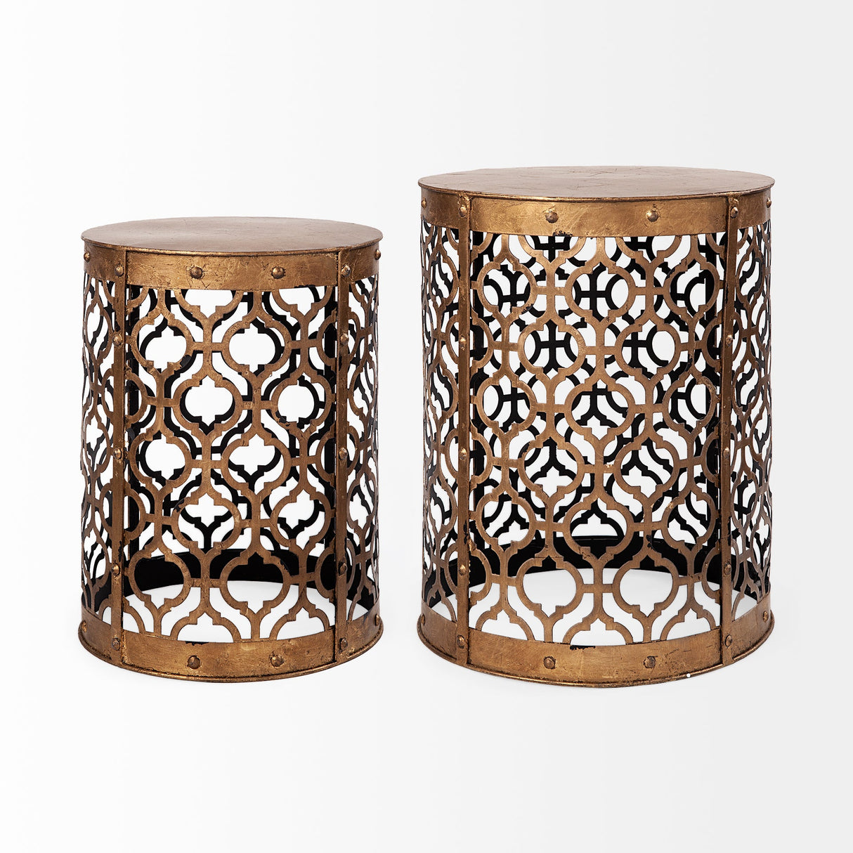 Rudebekia (Set of 2) 16L x 16W Gold Round Metal Accent Tables by Mercana at Eve Furniture