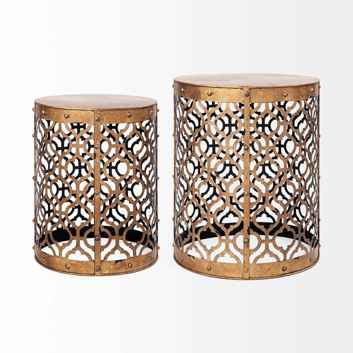 Rudebekia (Set of 2) 16L x 16W Gold Round Metal Accent Tables by Mercana at Eve Furniture