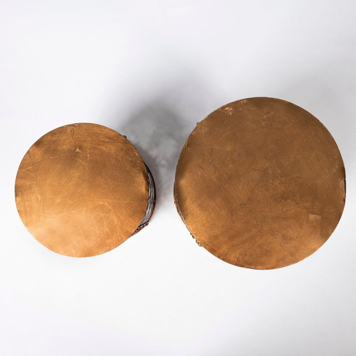 Rudebekia (Set of 2) 16L x 16W Gold Round Metal Accent Tables by Mercana at Eve Furniture