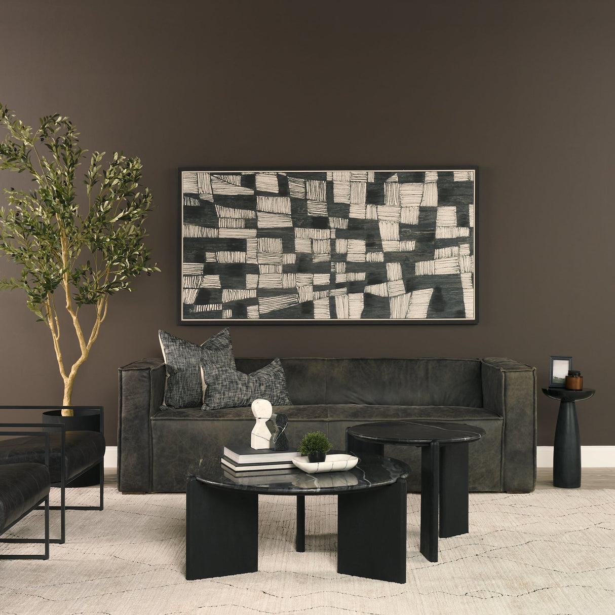 Rumer Black Wood w/ Black Marble Side Table by Mercana at Eve Furniture