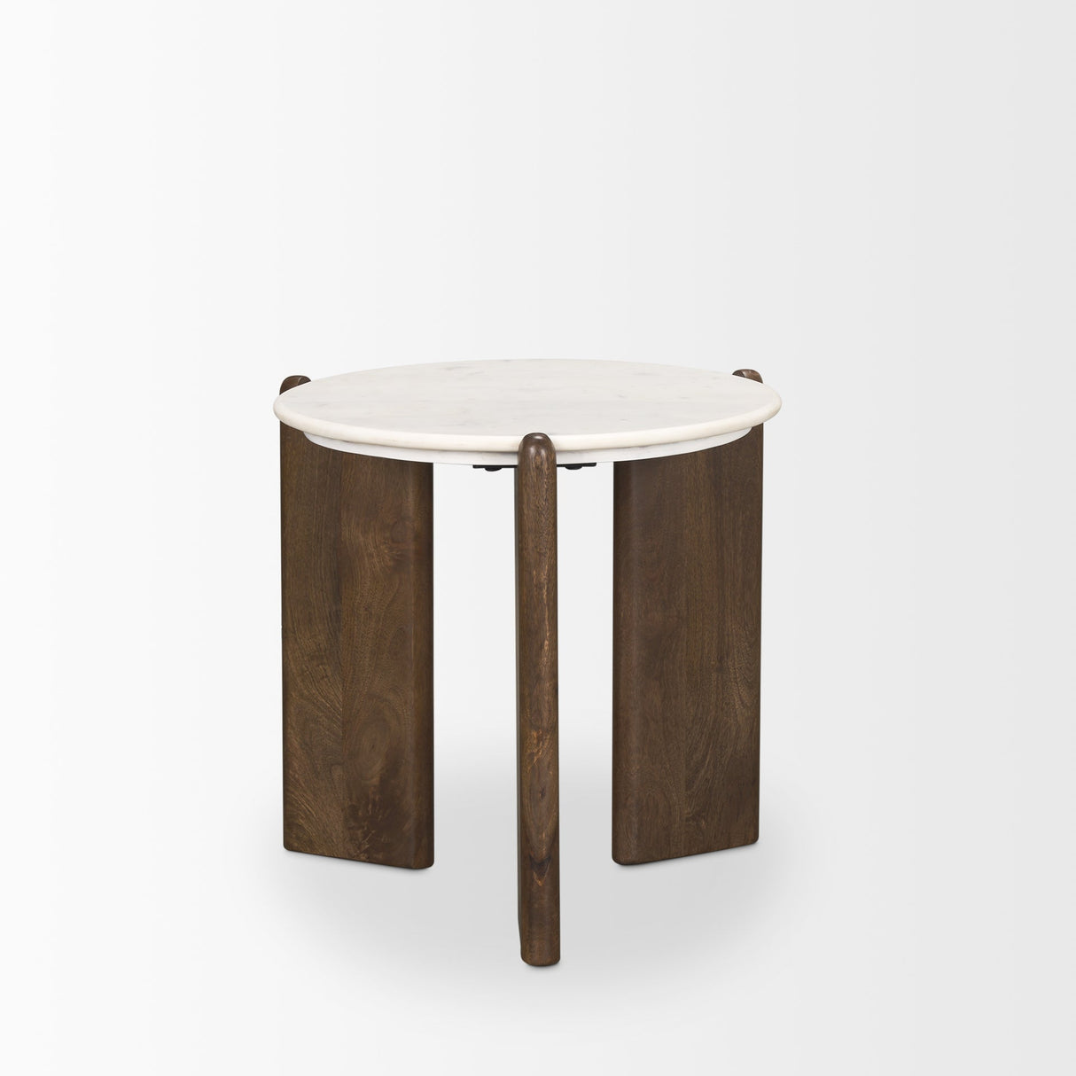 Rumer Dark Brown Wood w/ White Marble Side Table by Mercana at Eve Furniture