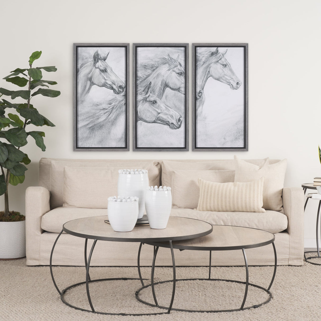 Running Horses (set of 3) by Mercana Studio a Hand Embellished Textured Framed Art Print by Mercana at Eve Furniture