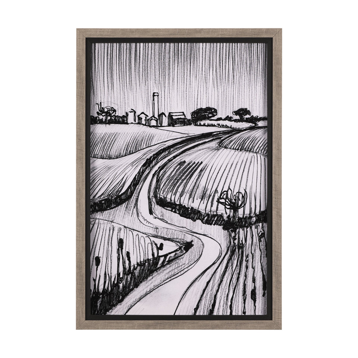 Rural Sketch-II by Mercana Studio a Hand Embellished Textured Framed Art Print by Mercana at Eve Furniture