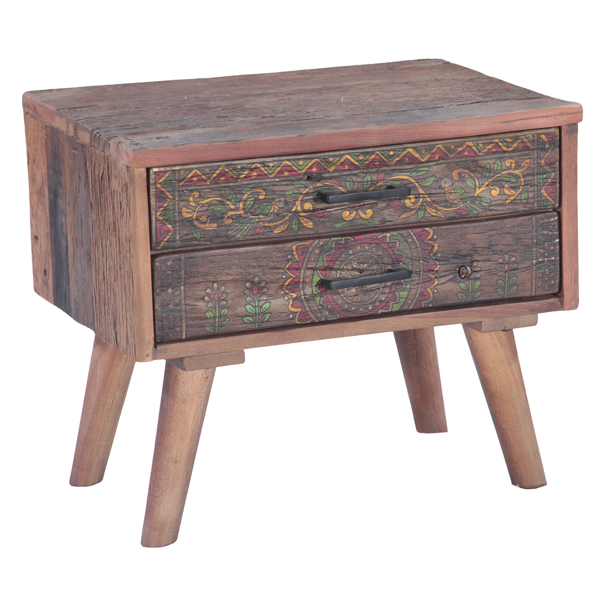 Rustic Roots 22" Hand Painted Square Side Table with Two Drawers