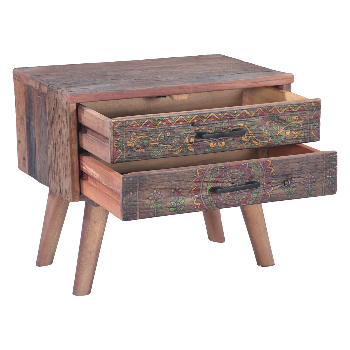 Rustic Roots 22" Hand Painted Square Side Table with Two Drawers