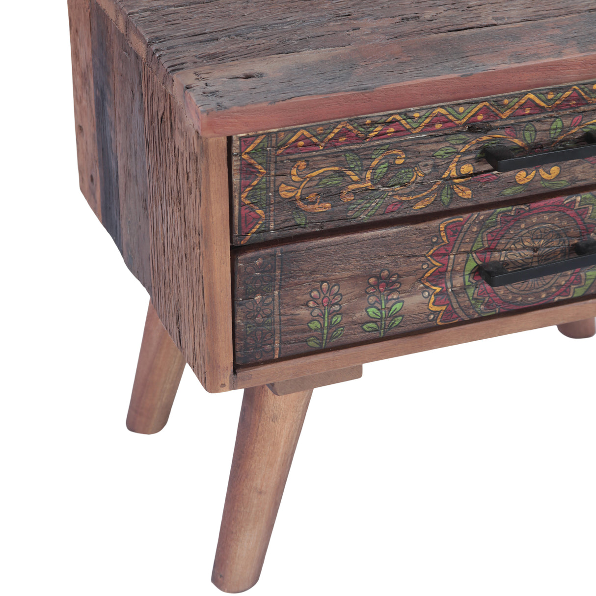 Rustic Roots 22" Hand Painted Square Side Table with Two Drawers