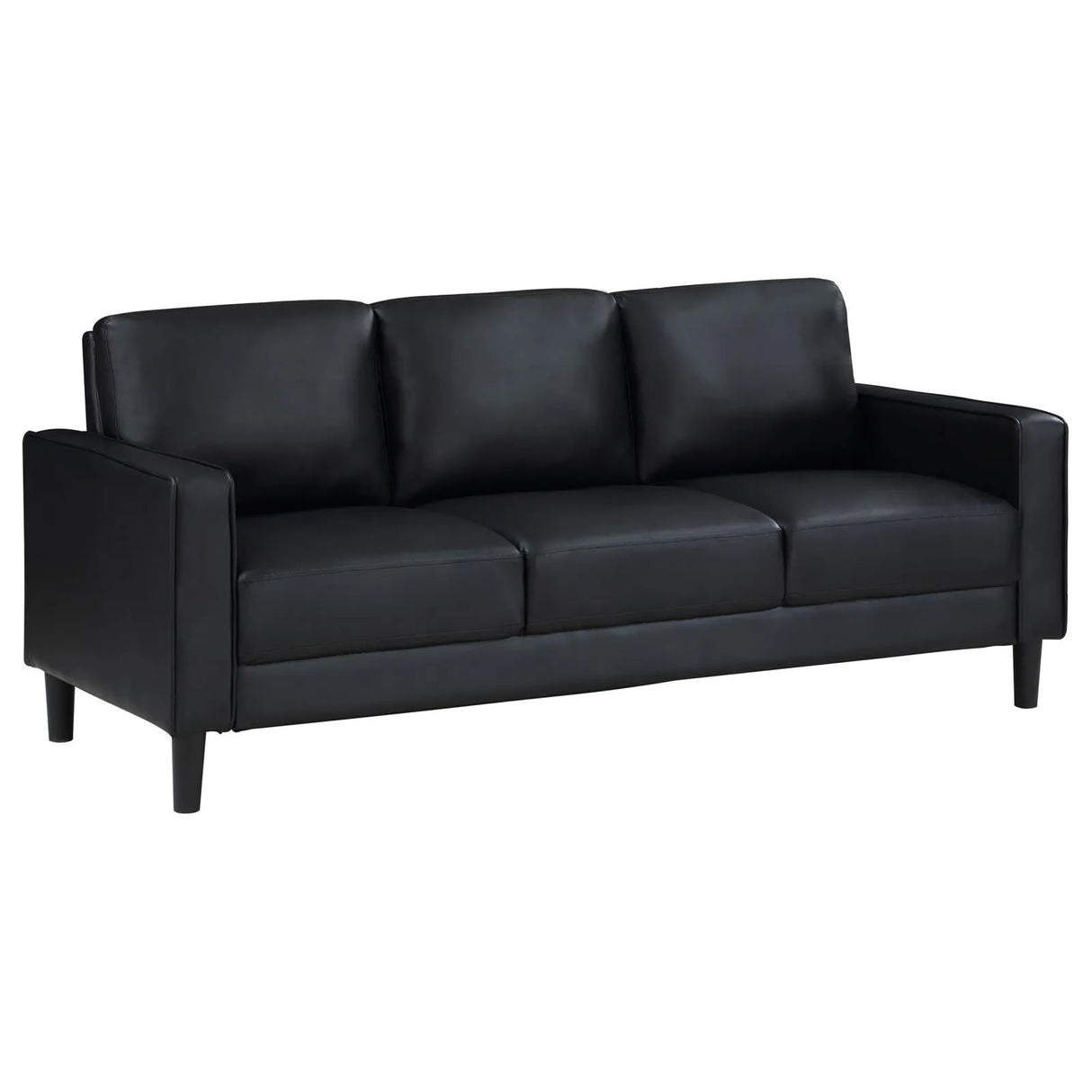 Ruth Black Upholstered Track Arm Faux Leather Living Room Set by Coaster at Eve Furniture