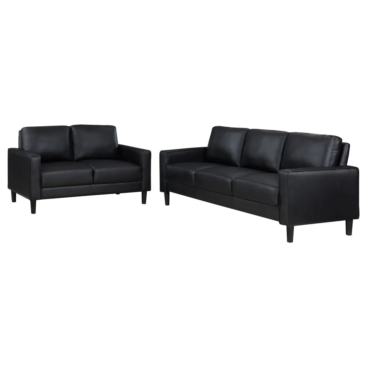 Ruth Black Upholstered Track Arm Faux Leather Living Room Set by Coaster at Eve Furniture