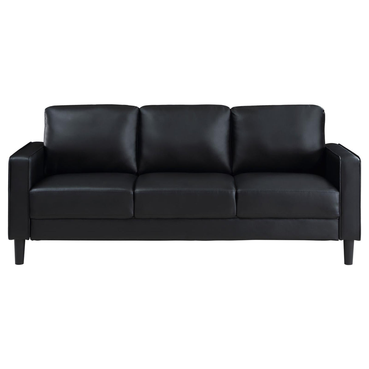 Ruth Black Upholstered Track Arm Faux Leather Living Room Set by Coaster at Eve Furniture