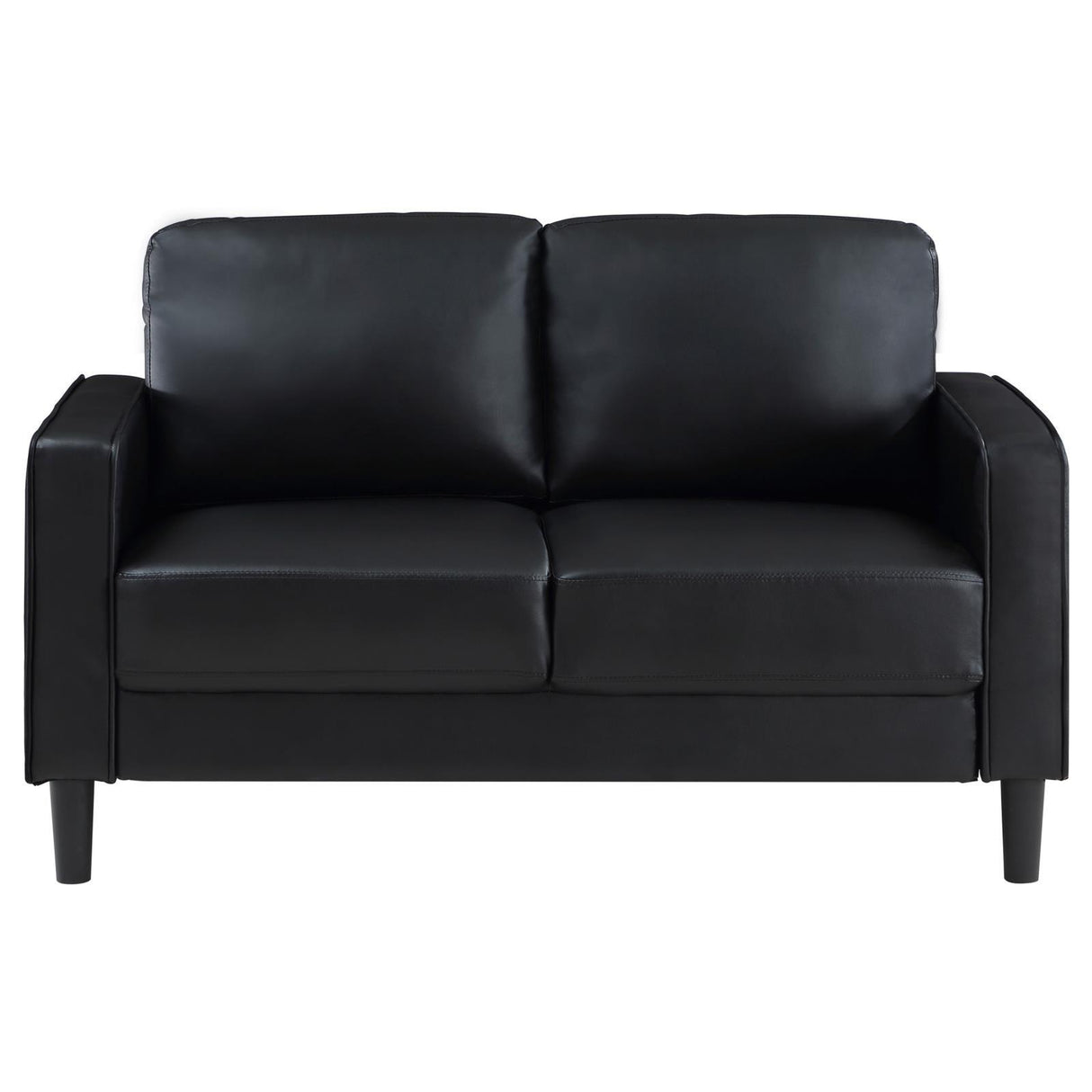 Ruth Black Upholstered Track Arm Faux Leather Loveseat by Coaster at Eve Furniture