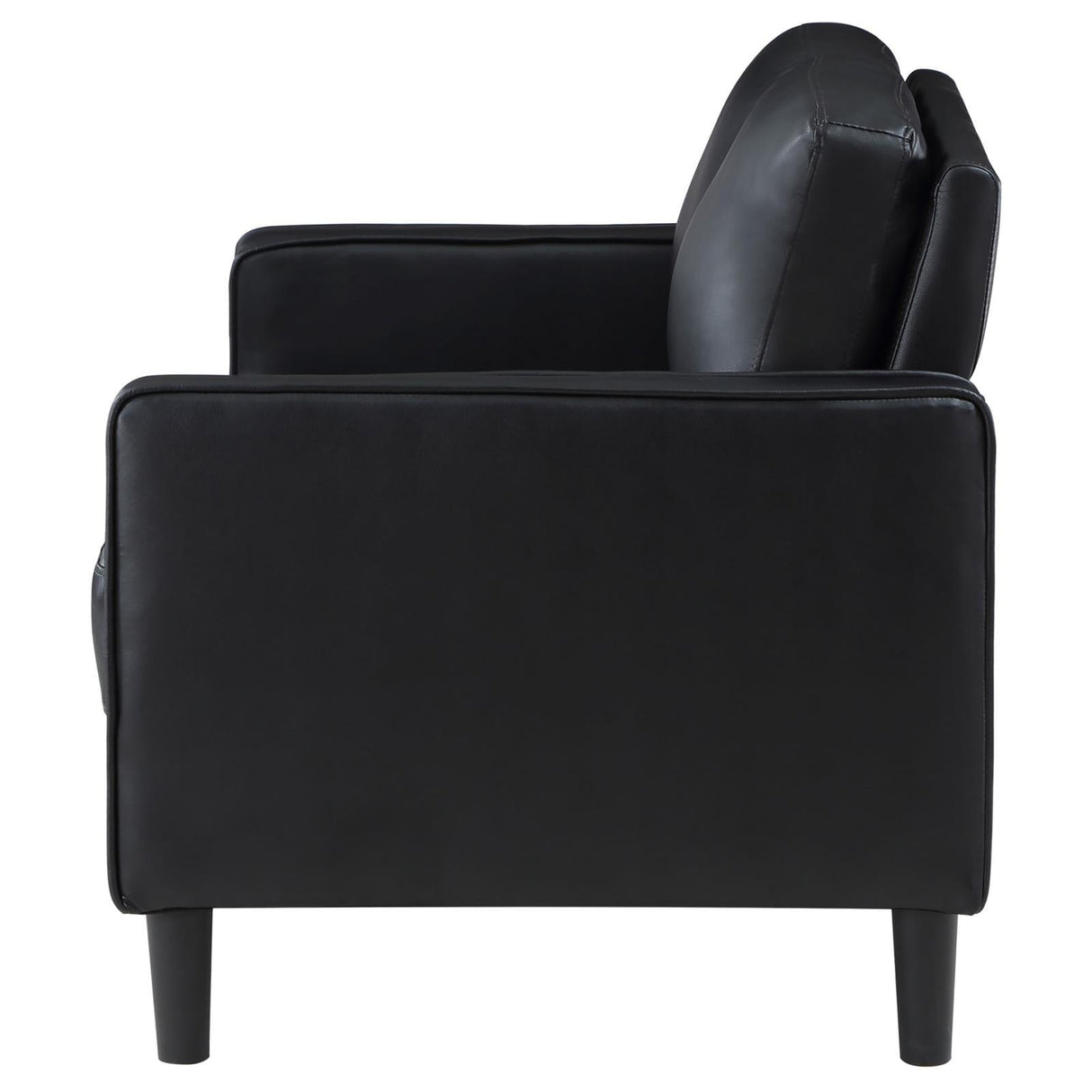 Ruth Black Upholstered Track Arm Faux Leather Loveseat by Coaster at Eve Furniture