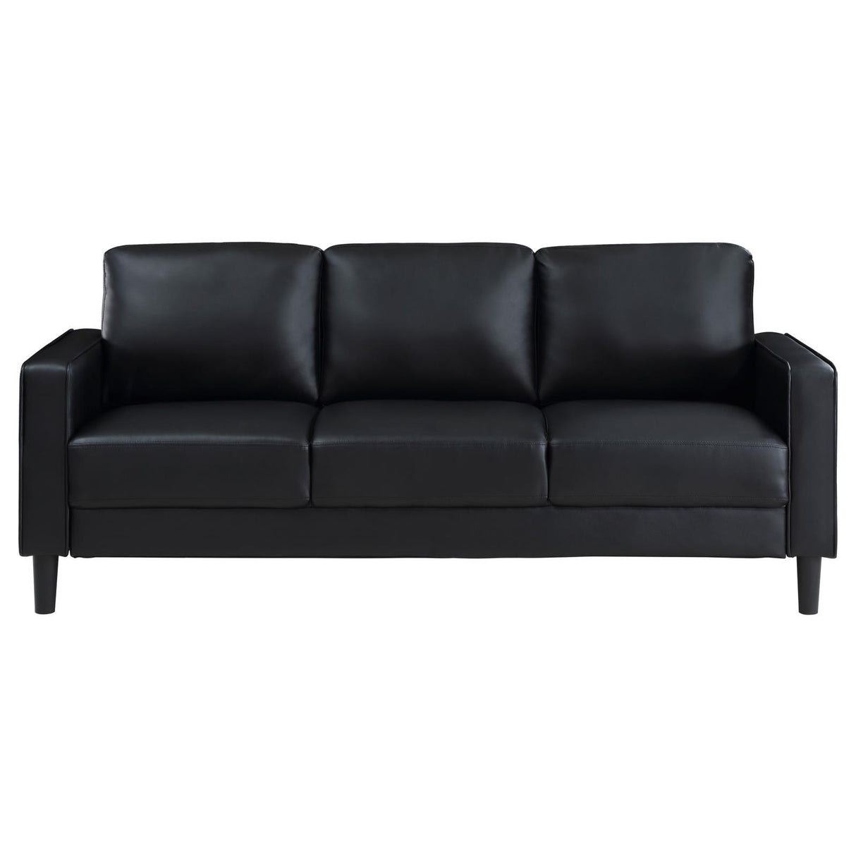 Ruth Black Upholstered Track Arm Faux Leather Sofa by Coaster at Eve Furniture