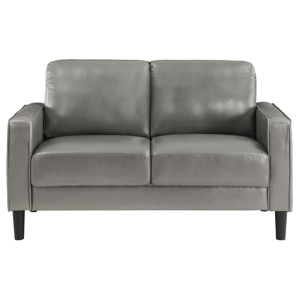 Ruth Gray Upholstered Track Arm Faux Leather Loveseat by Coaster at Eve Furniture
