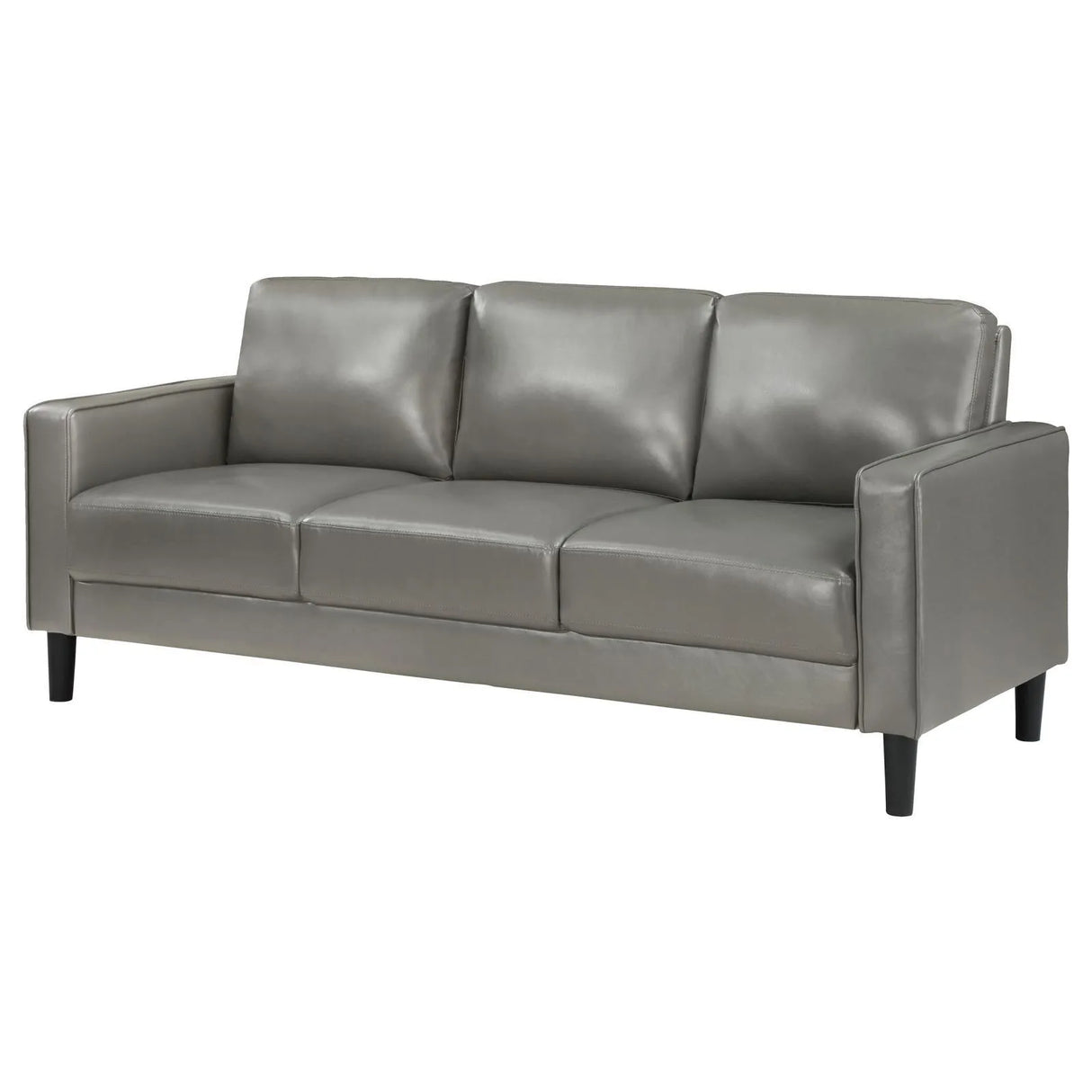Ruth Grey Upholstered Track Arm Faux Leather Sofa by Coaster at Eve Furniture