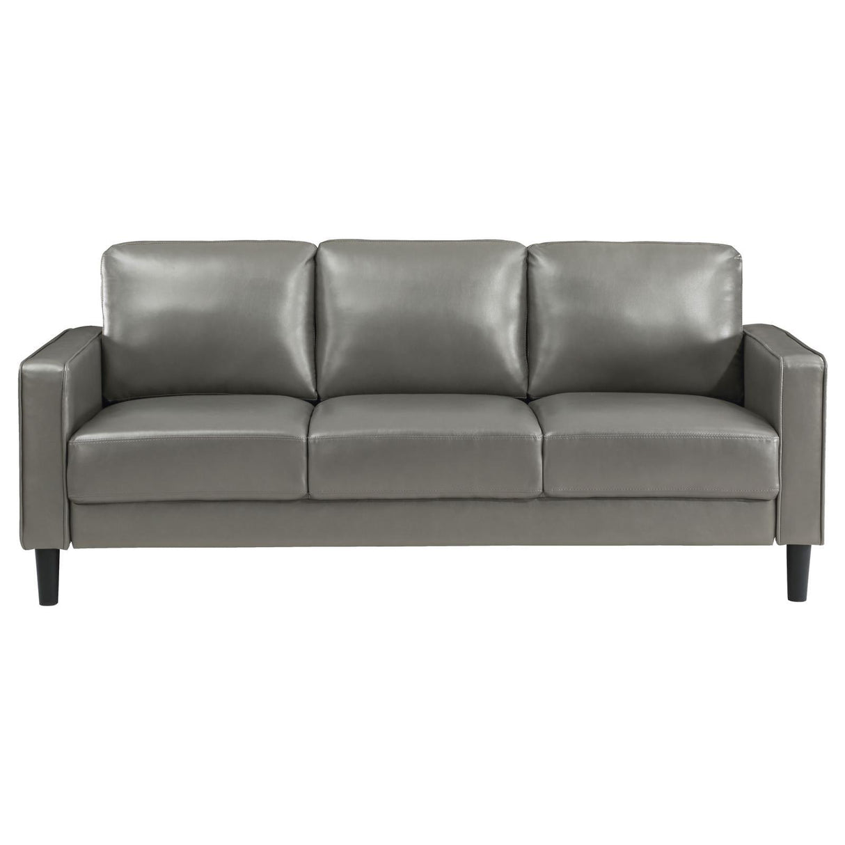 Ruth Grey Upholstered Track Arm Faux Leather Sofa by Coaster at Eve Furniture