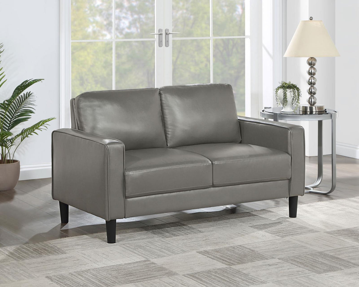 Ruth Gray Upholstered Track Arm Faux Leather Loveseat by Coaster at Eve Furniture