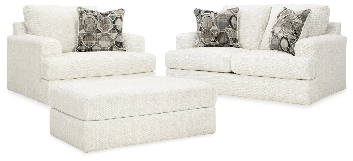 Karinne Linen Loveseat, Oversized Chair and Accent Ottoman by Ashley at Eve Furniture