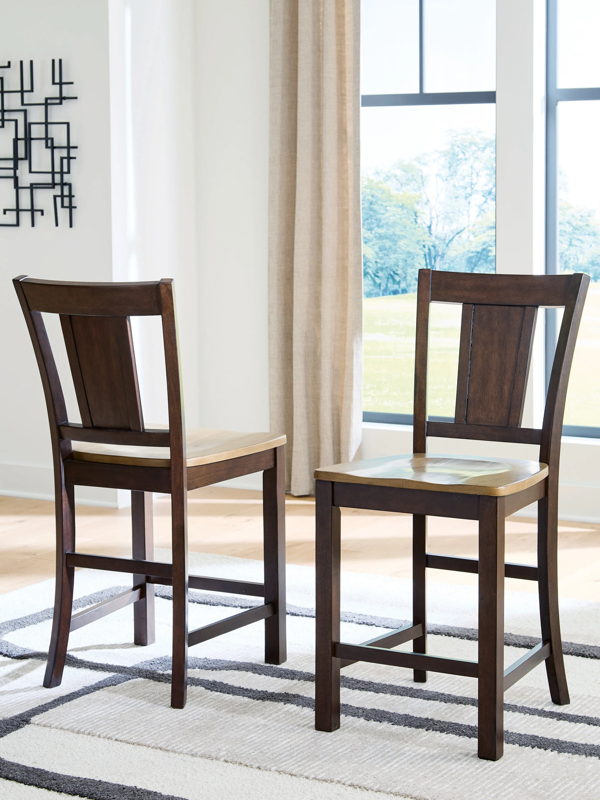 Rylandeen Light Brown/Dark Brown Counter Height Dining Table and 8 Barstools by Ashley at Eve Furniture