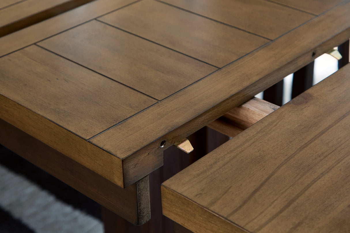 Rylandeen Light Brown/Dark Brown Counter Height Dining Table and 4 Barstools and Bench by Ashley at Eve Furniture