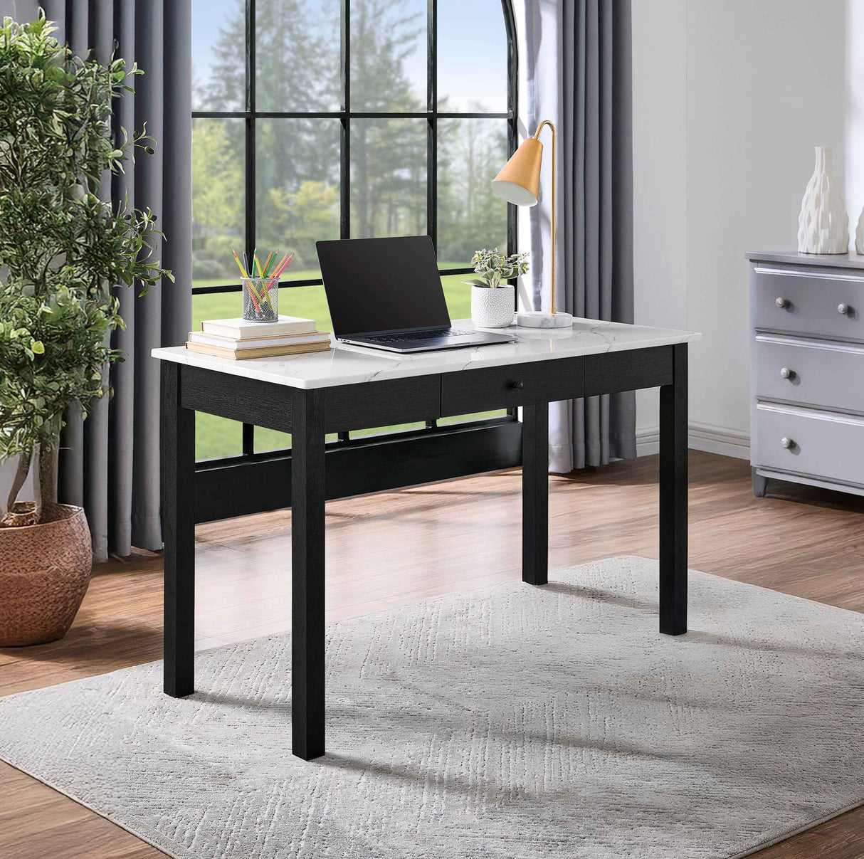 Rylee Black Faux Marble Top Office Desk