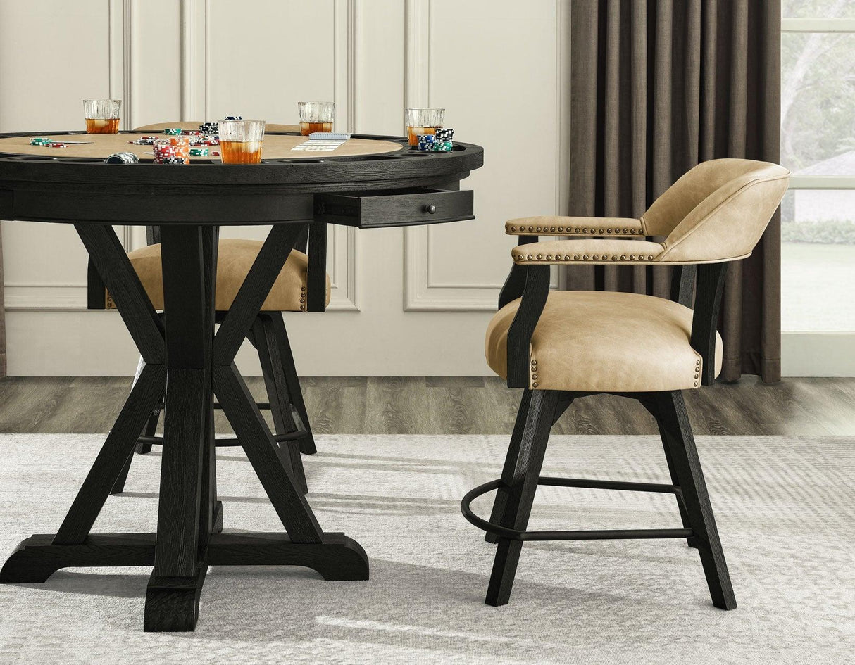 Rylie 24″ Counter Captains Chair, Black Finish with Sand Vegan Leather by Steve Silver at Eve Furniture