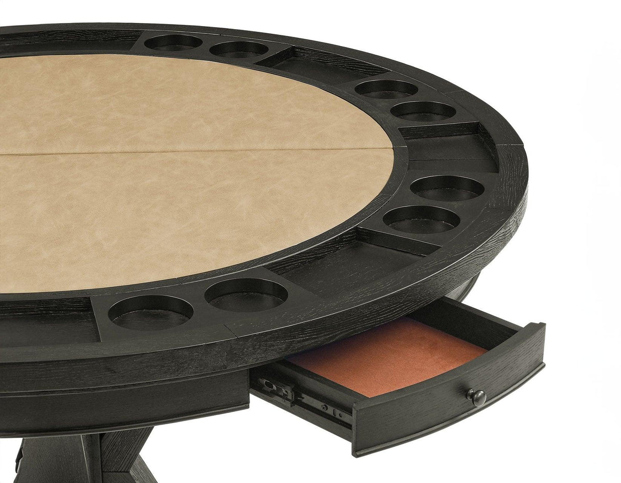 Rylie 48-inch Round Counter Dining Table with 4 Drawers and Game Top, Black Finish by Steve Silver at Eve Furniture
