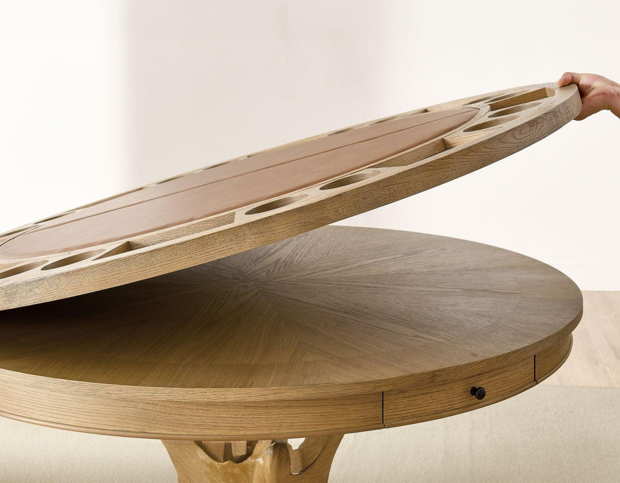 Rylie 48-inch Round Counter Dining Table with 4 Drawers and Folding Game Top, Natural Finish by Steve Silver at Eve Furniture