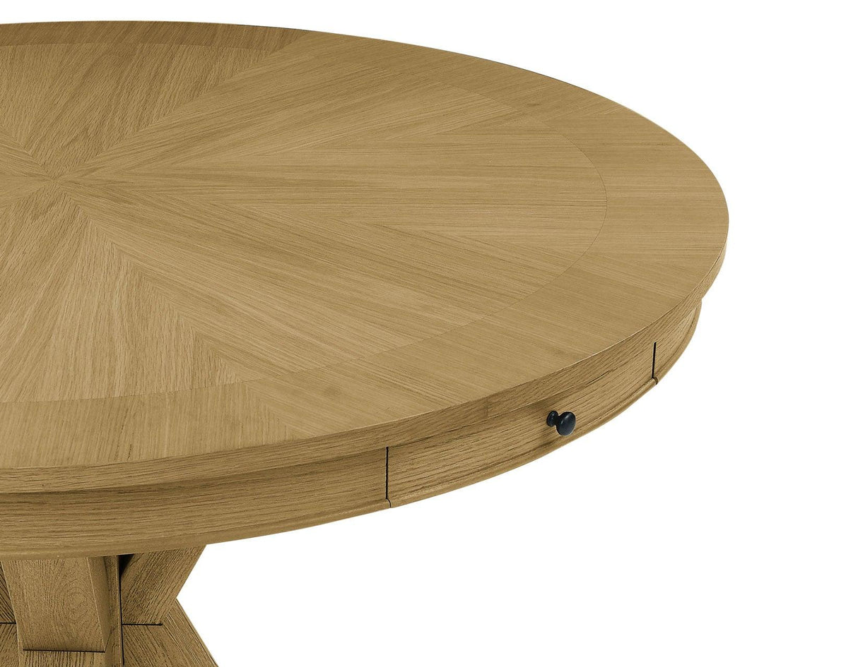 Rylie 48-inch Round Counter Dining Table with 4 Drawers and Folding Game Top, Natural Finish by Steve Silver at Eve Furniture