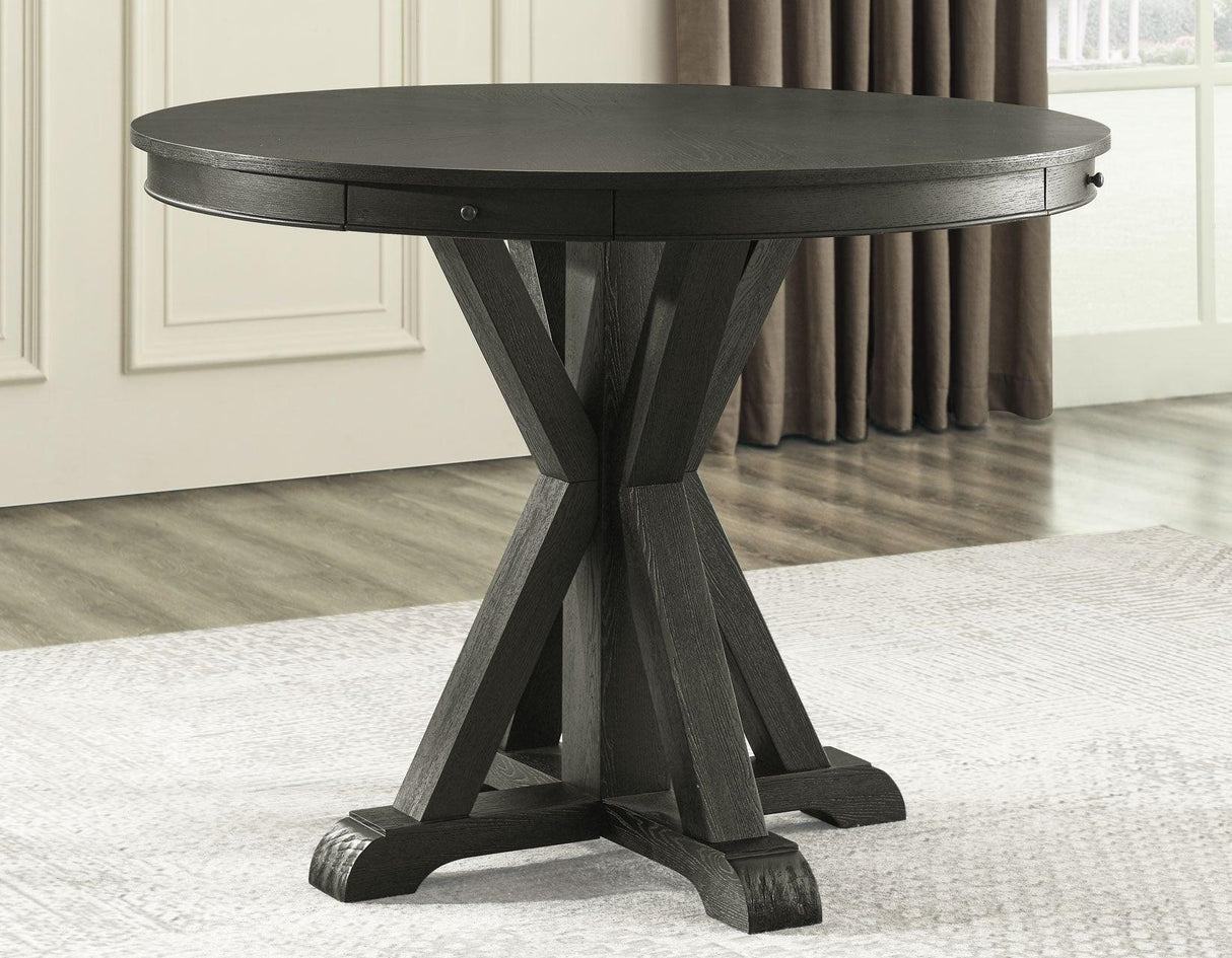 Rylie 48-inch Round Counter Dining Table with 4 Drawers and Game Top, Black Finish by Steve Silver at Eve Furniture