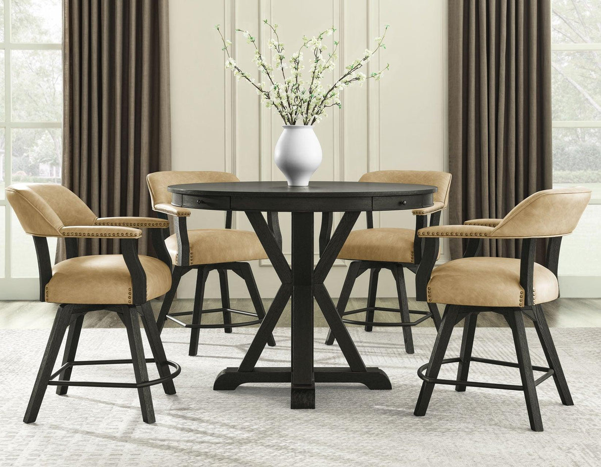 Rylie 48-inch Round Counter Dining Table with 4 Drawers and Game Top, Black Finish by Steve Silver at Eve Furniture