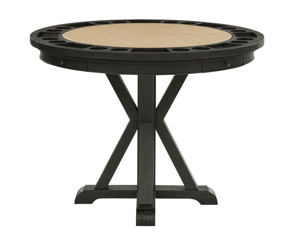 Rylie 48-inch Round Counter Dining Table with 4 Drawers and Game Top, Black Finish by Steve Silver at Eve Furniture