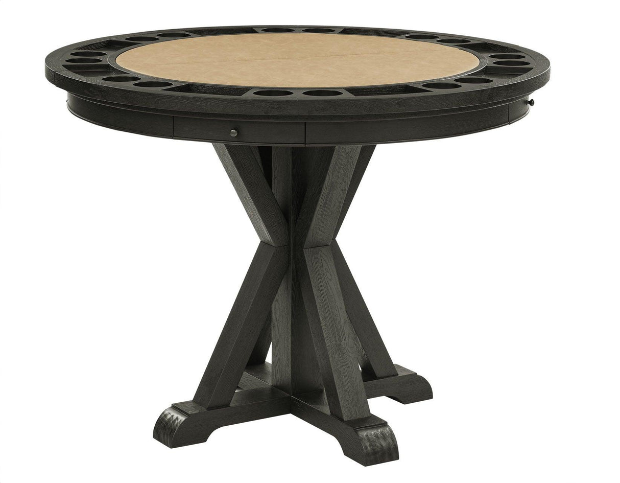 Rylie 48-inch Round Counter Dining Table with 4 Drawers and Game Top, Black Finish by Steve Silver at Eve Furniture