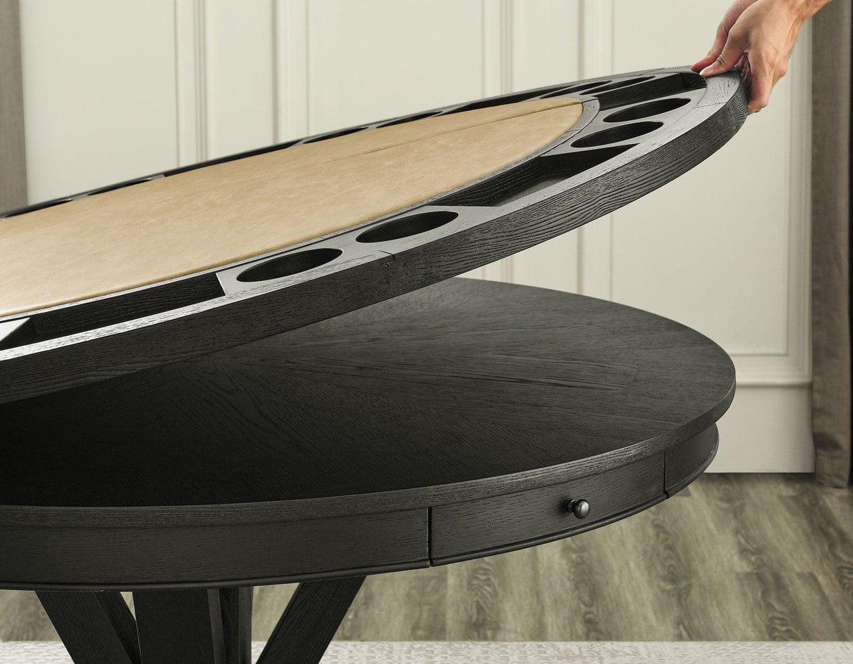 Rylie 48-inch Round Counter Dining Table with 4 Drawers and Game Top, Black Finish by Steve Silver at Eve Furniture