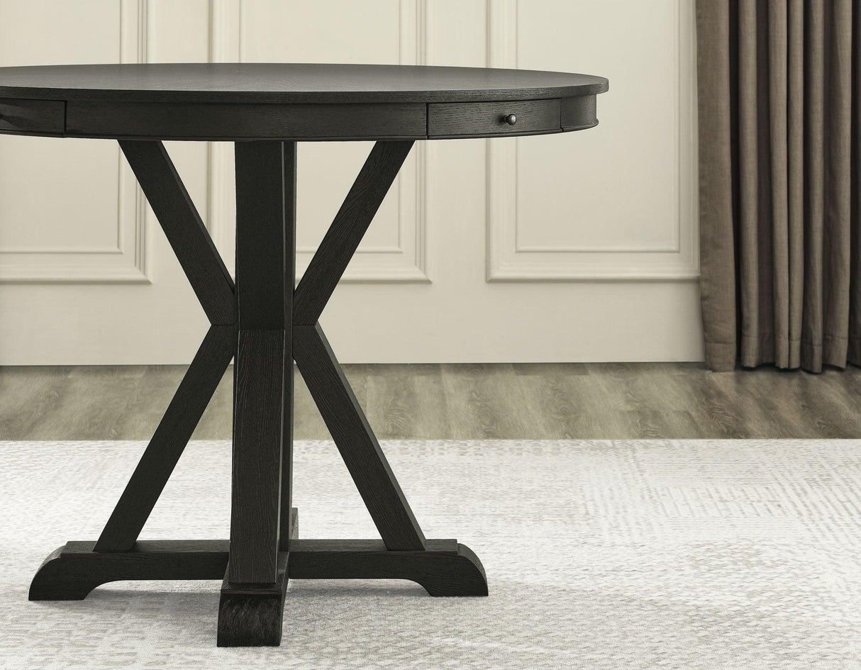 Rylie 48-inch Round Counter Dining Table with 4 Drawers, Black Finish by Steve Silver at Eve Furniture