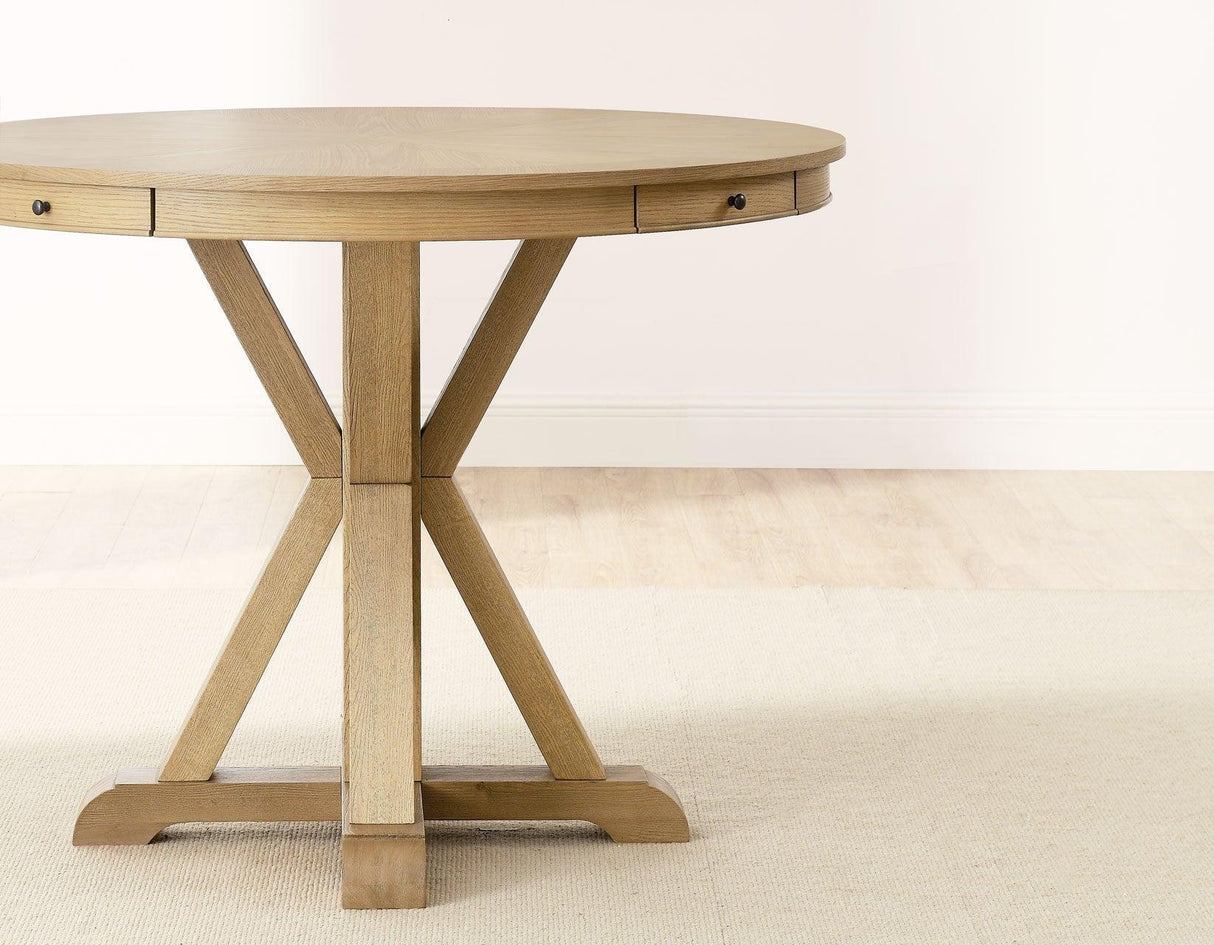 Rylie 48-inch Round Counter Dining Table with 4 Drawers, Natural Finish by Steve Silver at Eve Furniture