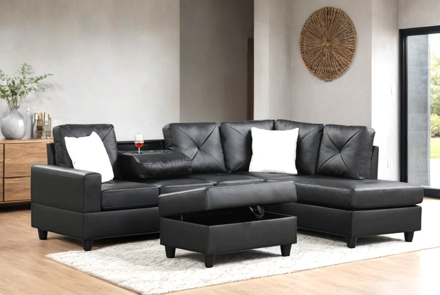 Rocket PU Black Reversible Sectional by Happy Homes at Eve Furniture