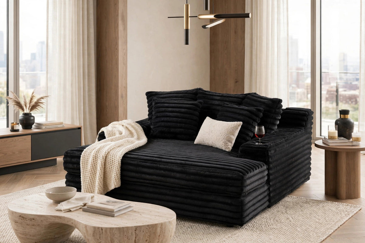 Align Black Oversized Chaise Lounge by Happy Homes at Eve Furniture