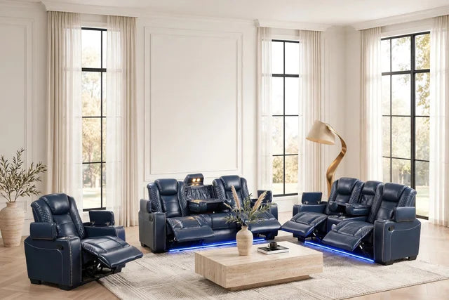 Stefano Blue 3-Piece Reclining Living Room Set by Happy Homes at Eve Furniture