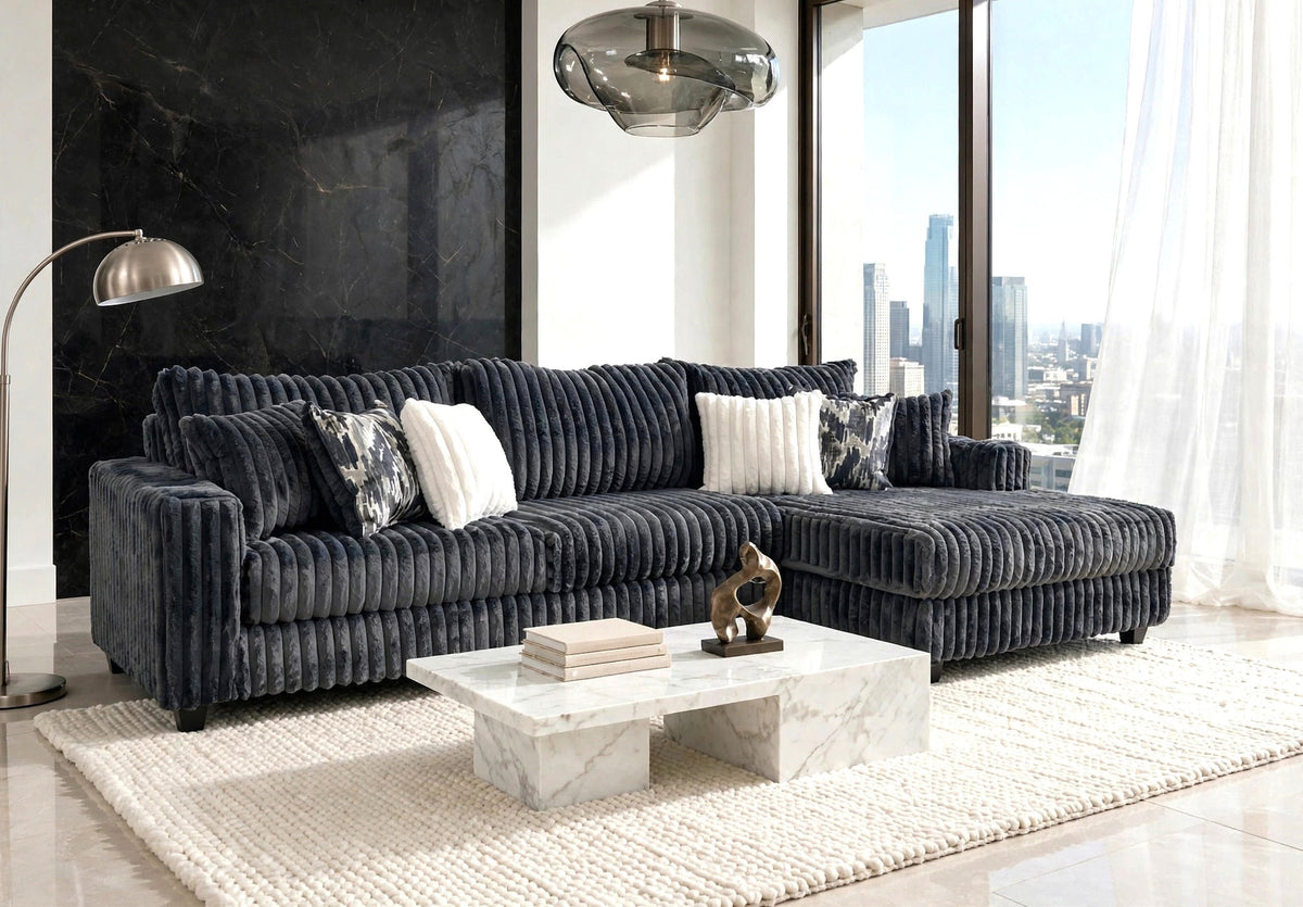 Phannon Charcoal Corduroy Right Arm Facing (RAF) Sectional by Happy Homes at Eve Furniture