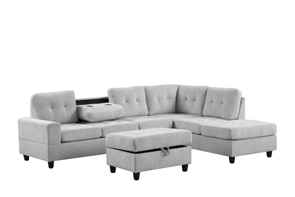 Heights Gray Reversible Sectional & Storage Ottoman by Happy Homes at Eve Furniture