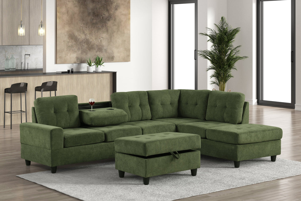 Heights Green Reversible Sectional & Storage Ottoman by Happy Homes at Eve Furniture