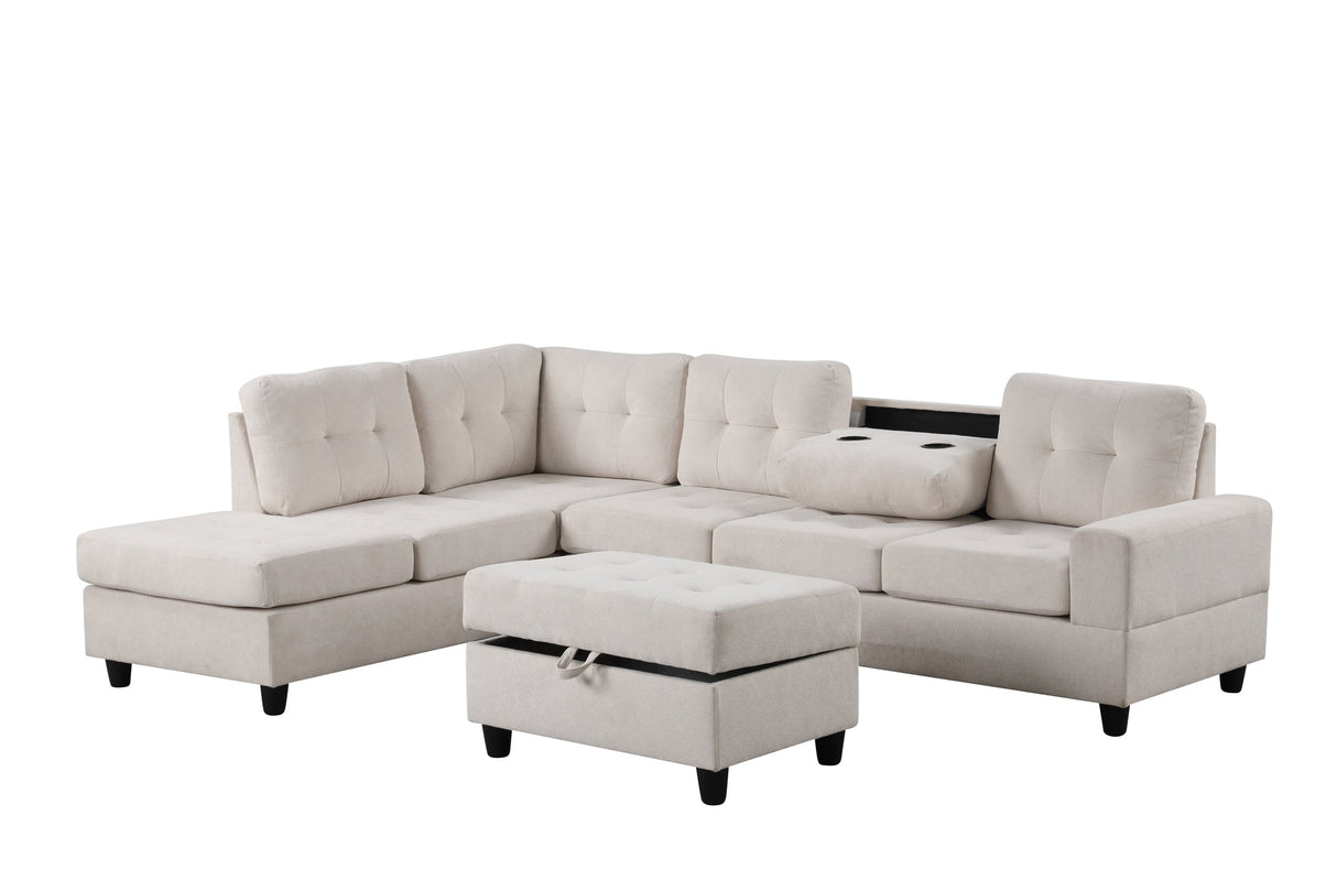 Heights Beige Fabric Reversible Sectional & Storage Ottoman by Happy Homes at Eve Furniture