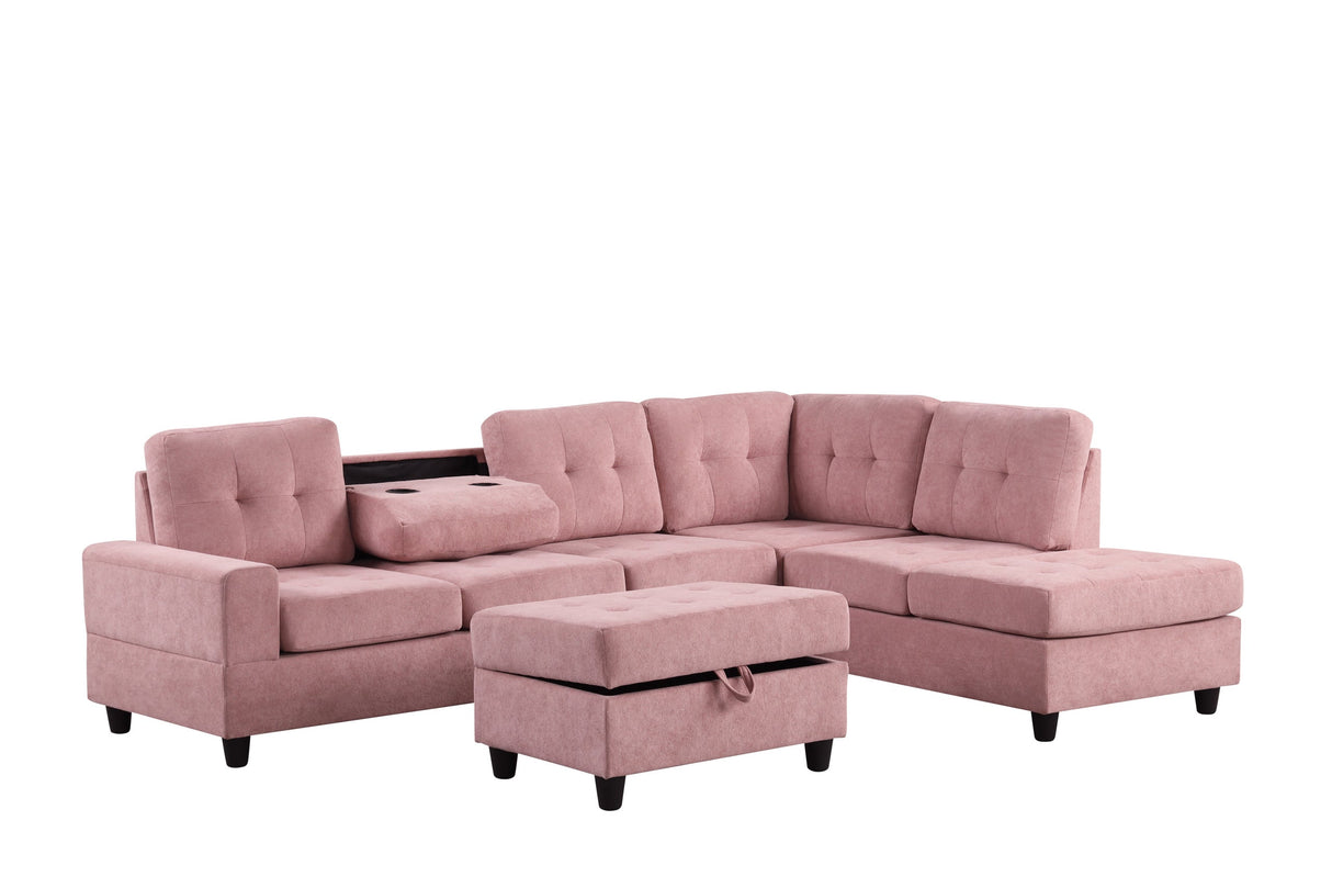 Heights Pink Velvet Reversible Sectional & Storage Ottoman by Happy Homes at Eve Furniture
