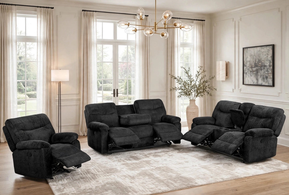 Bravo Black Fabric Reclining Living Room Set by Happy Homes at Eve Furniture