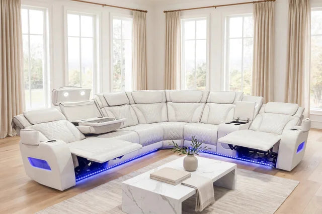 Barcelona Sand Power Reclining Sectional (Power Headrests) by Happy Homes at Eve Furniture