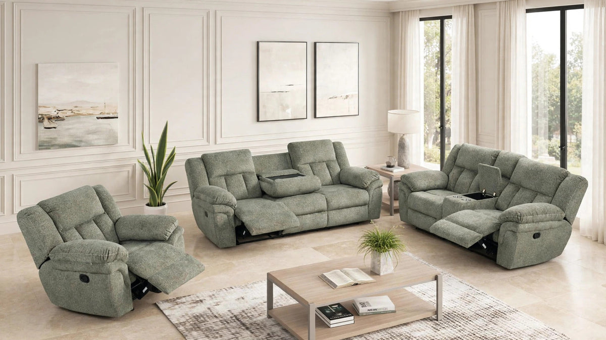 Dallas Sage 3-Piece Manual Reclining Set by Happy Homes at Eve Furniture