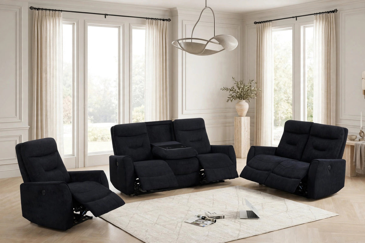 Nina Black 3-Piece Power Reclining Set by Happy Homes at Eve Furniture